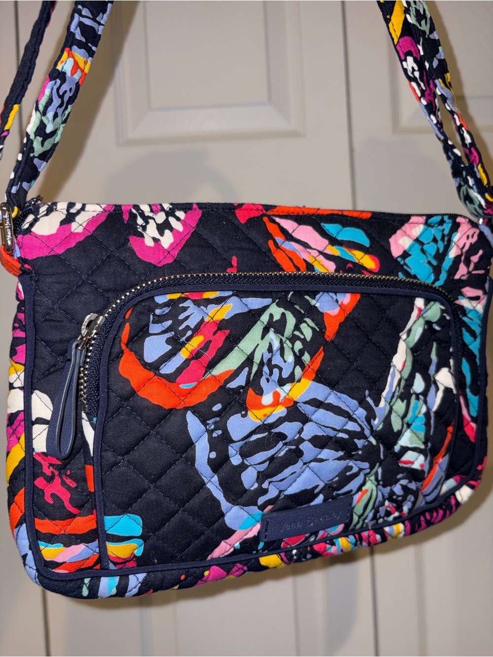 Vera Bradley Quilted Floral Crossbody Bag - Navy with Bright Multicolor Flutter